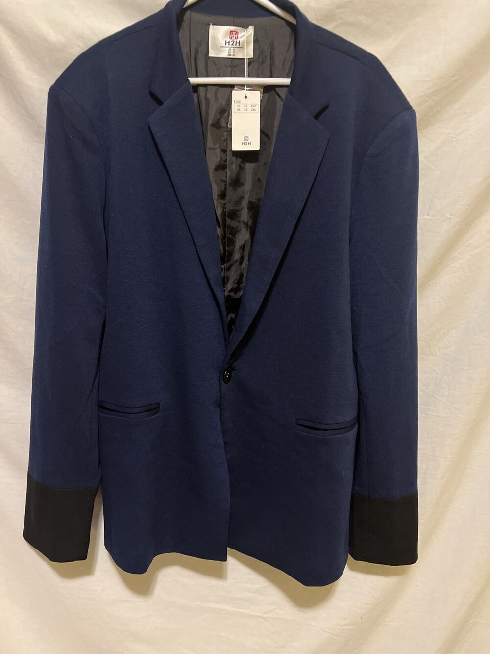 H2H Men's XL Collared Formal One Button Long Sleeve Blazer Jacket Suit Blue NWT